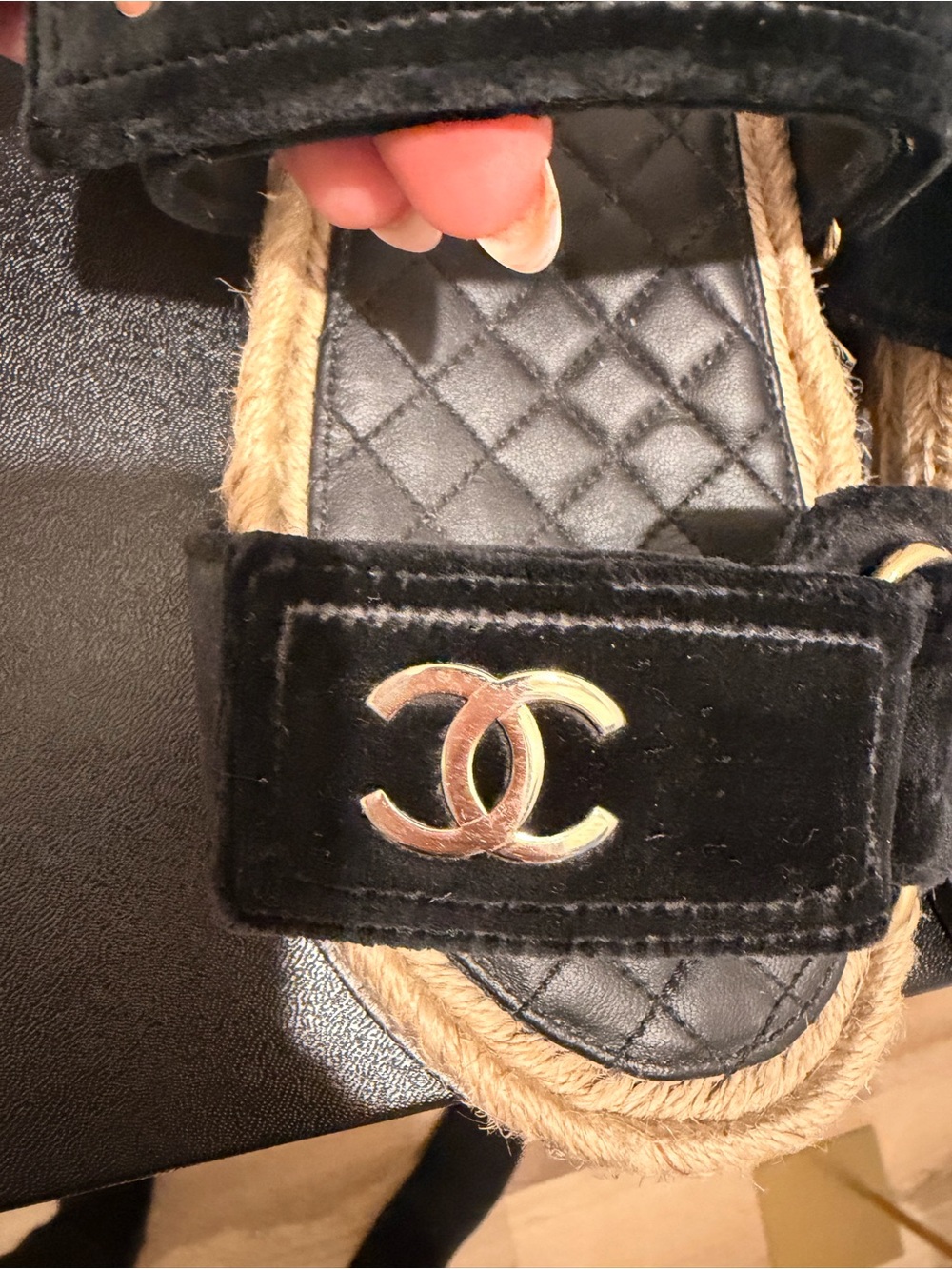 Chanel Black Quilted Velvet Espadrille Slide Sandals 38 - Picture 4 of 11